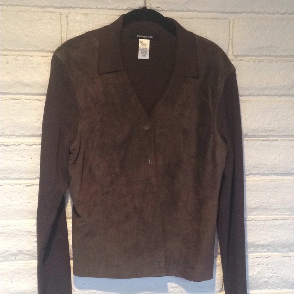 Vintage Jones New York suede/fabric sweater jacket.